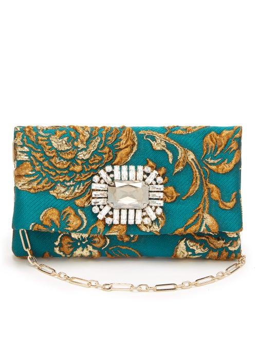 Matchesfashion.com Jimmy Choo - Titania Crystal Embellished Cloqu Brocade Clutch - Womens - Blue Multi