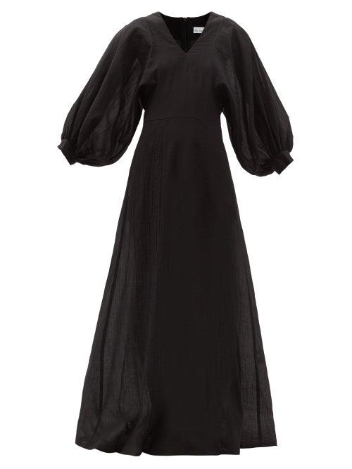 Matchesfashion.com Raey - Balloon-sleeve Crinkled Cotton-blend Maxi Dress - Womens - Black
