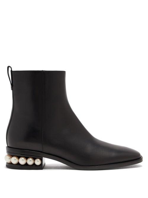 Matchesfashion.com Nicholas Kirkwood - Casati Pearl-heel Leather Ankle Boots - Womens - Black