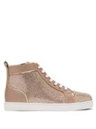 Matchesfashion.com Christian Louboutin - Louis Crystal-embellished High-top Suede Trainers - Womens - Gold
