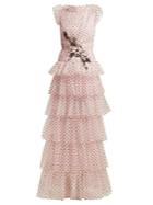 Rodarte Flocked Tulle Ruffle Gown