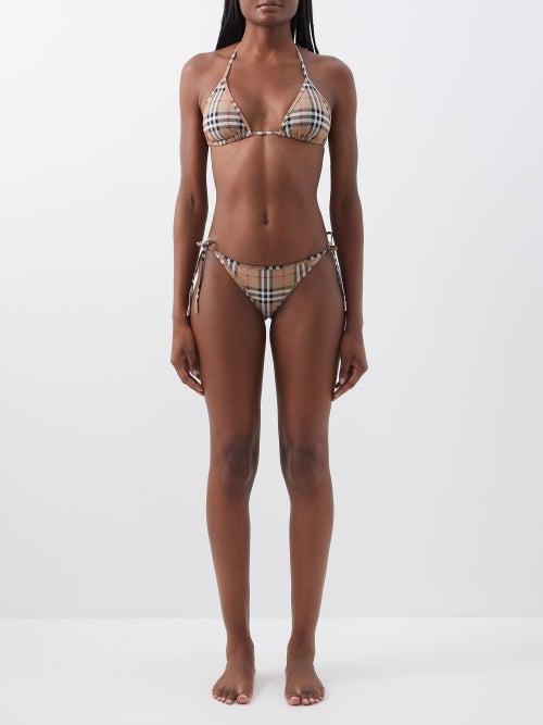 Burberry - Check-print Triangle Bikini - Womens - Beige Multi