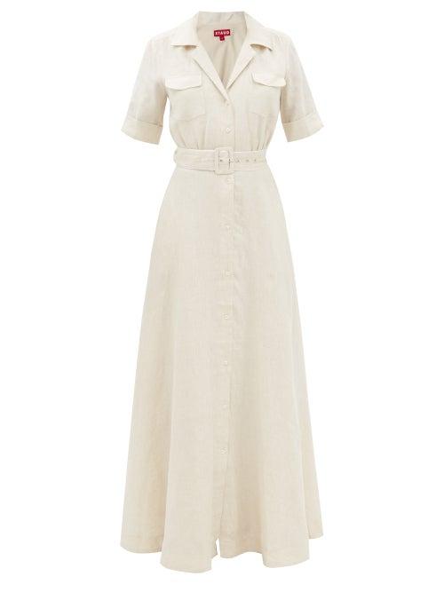 Staud - Millie Belted Linen Shirt Dress - Womens - Beige