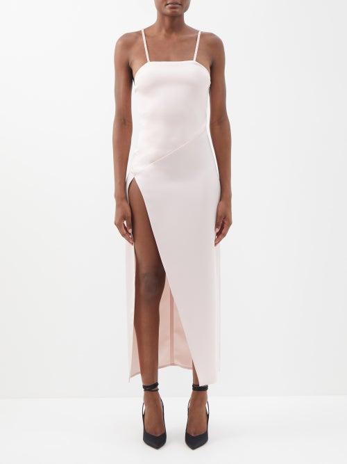 The Attico - Fujiko Crystal-strap Side Slit Satin Dress - Womens - Light Pink