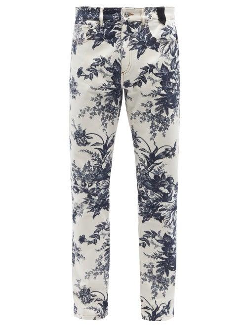 Erdem - Oliver Floral-print Slim-leg Jeans - Mens - Blue White