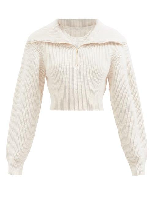 Ladies Rtw Jacquemus - Risoul Sailor-collar Wool Cropped Sweater - Womens - Beige