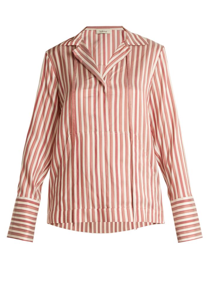 Kalmar Flat-collar Striped Silk Blouse