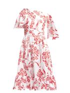 Matchesfashion.com Carolina Herrera - Stencil Floral Print Cotton Blend Midi Dress - Womens - Red White
