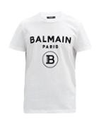 Matchesfashion.com Balmain - Flocked-logo Cotton-jersey T-shirt - Mens - White