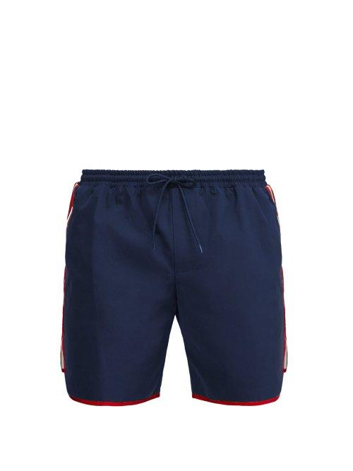 Matchesfashion.com Gucci - Tape Logo Swim Shorts - Mens - Blue Multi