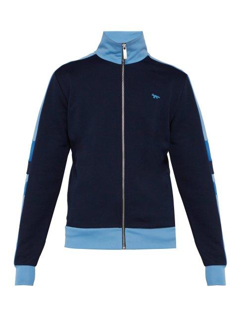 Matchesfashion.com Maison Kitsun - Fox Embroidered Zip Through Sweatshirt - Mens - Navy