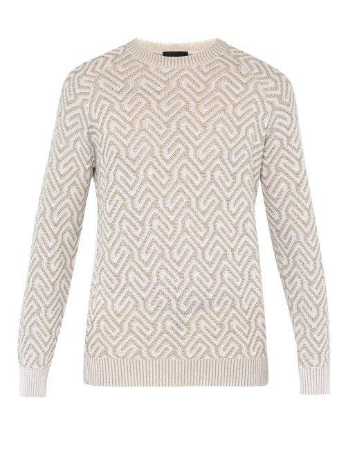 Matchesfashion.com Giorgio Armani - Jacquard Pattern Crew Neck Sweater - Mens - Beige