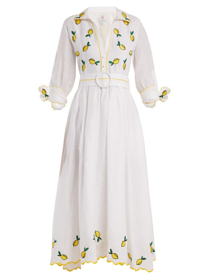 Gül Hürgel Lemon-embroidered Point-collar Linen Dress