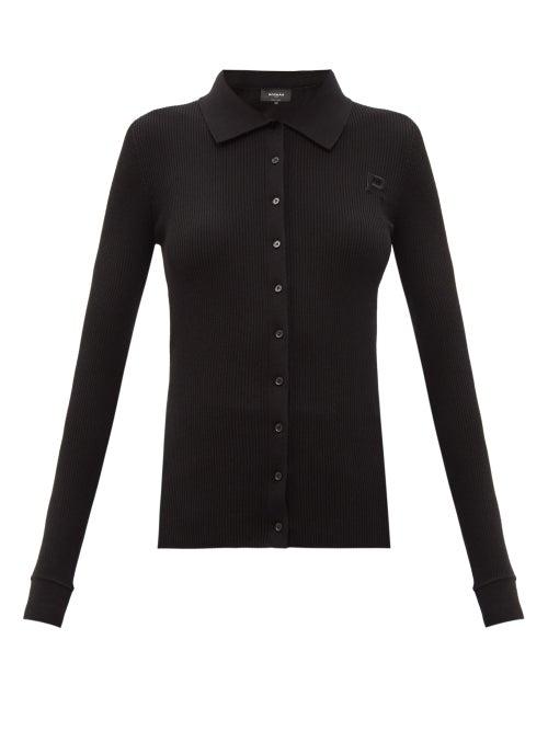 Matchesfashion.com Rochas - Logo-appliqu Ribbed Wool Cardigan - Womens - Black
