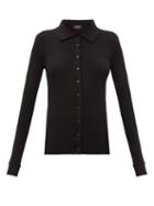 Matchesfashion.com Rochas - Logo-appliqu Ribbed Wool Cardigan - Womens - Black
