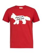 Matchesfashion.com Maison Kitsun - Logo Print Crew Neck Cotton T Shirt - Mens - Red