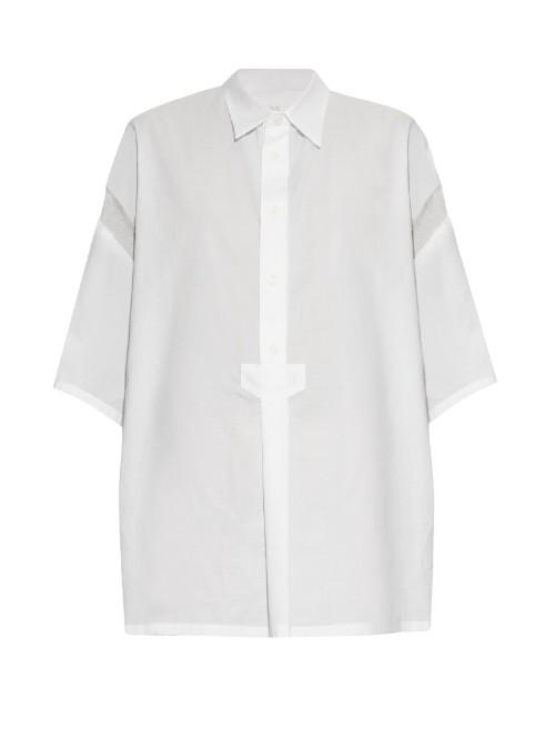 Y's By Yohji Yamamoto Point-collar Contrast-sleeve Shirt