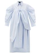 Matchesfashion.com Simone Rocha - Bow-front Striped Cotton-poplin Shirt Dress - Womens - Blue