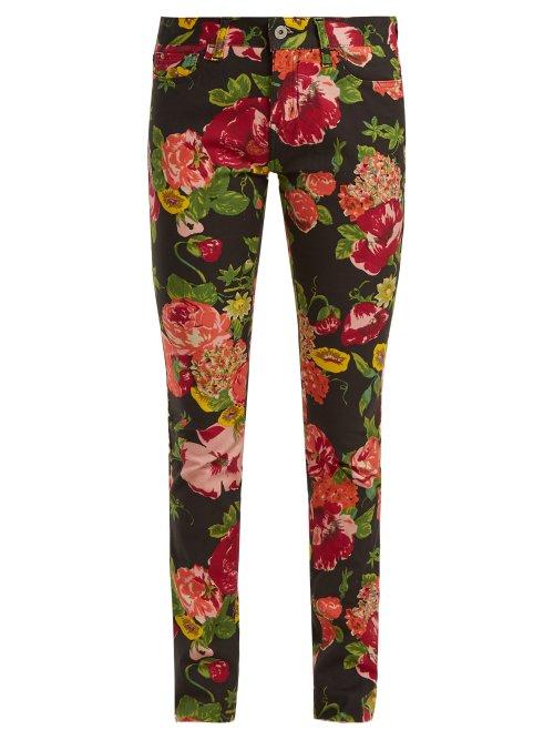 Matchesfashion.com Junya Watanabe - Floral Print Slim Fit Jeans - Womens - Black Multi