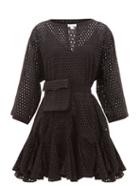 Matchesfashion.com Rhode - Ryan Waist-pouch Eyelet-lace Cotton Mini Dress - Womens - Black