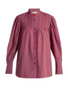 Matchesfashion.com Diane Von Furstenberg - Pleated Mandarin Collar Shirt - Womens - Red Stripe