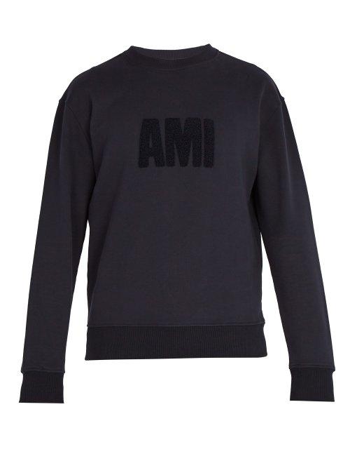 Matchesfashion.com Ami - Logo Appliqu Cotton Sweatshirt - Mens - Navy