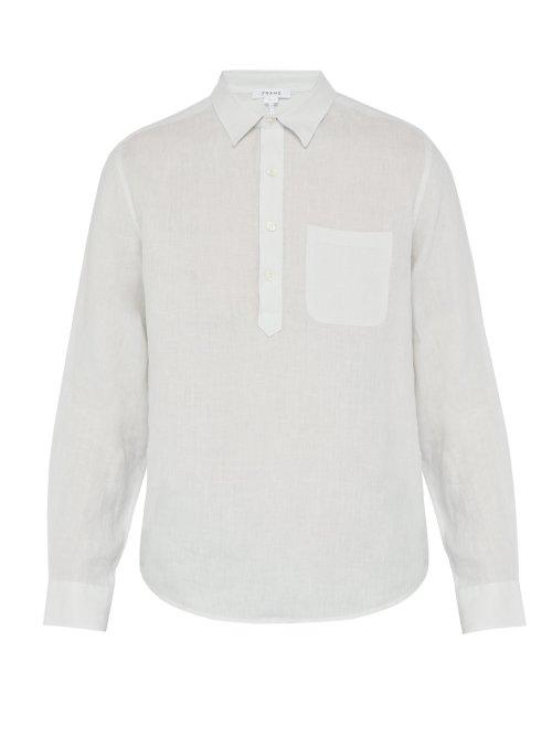 Matchesfashion.com Frame - Half Length Placket Linen Poplin Shirt - Mens - White