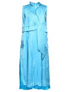 Balenciaga - Logo-print Satin Midi Dress - Womens - Azure