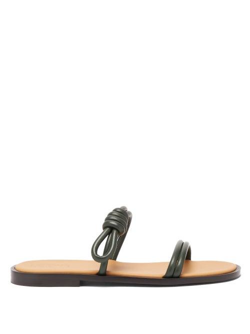 Ladies Shoes Loewe - Flamenco Knotted Leather Flat Sandals - Womens - Green
