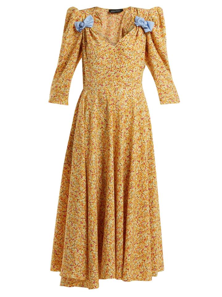 Anna October Bow-embellished Floral-print Dress