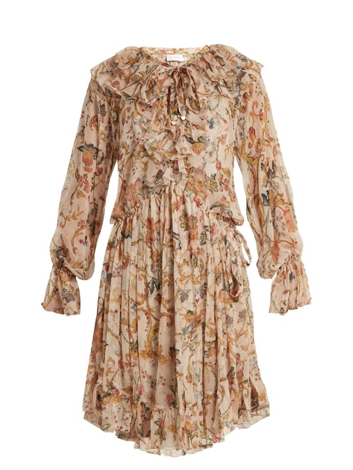Zimmermann Painted Heart Floral-print Ruffled Silk Dress