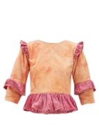 Matchesfashion.com Story Mfg - Alma Tie Dye Ruffled Cotton Corduroy Top - Womens - Pink