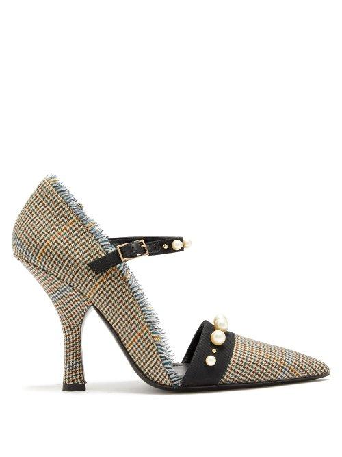 Matchesfashion.com Erdem - Mya Houndstooth Check Pumps - Womens - Brown Multi