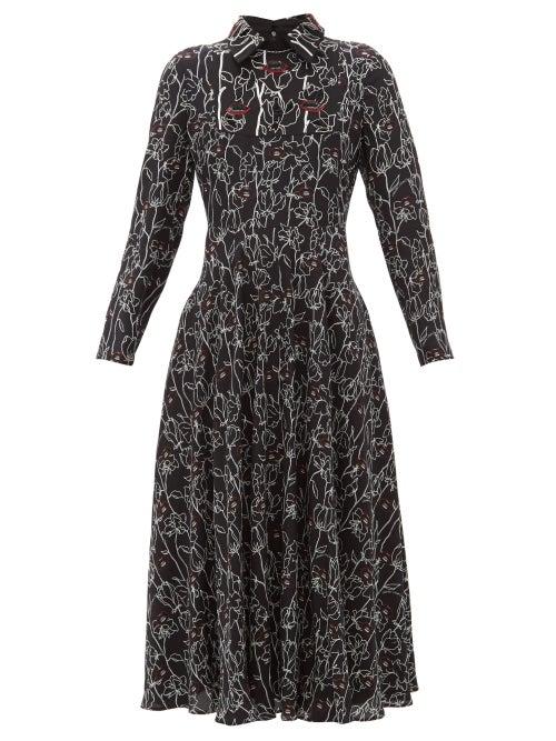 Matchesfashion.com Valentino - X Undercover Lip Floral Print Silk Dress - Womens - Black Print