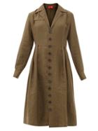 Matchesfashion.com Art School - Nurse Cuban-collar Linen Midi Dress - Womens - Khaki