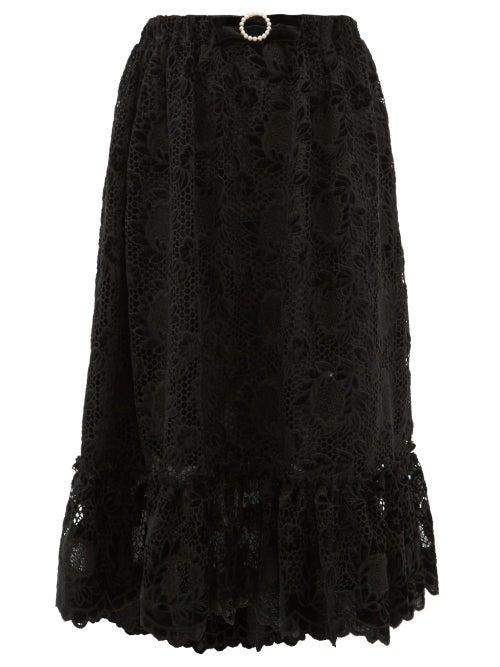 Matchesfashion.com Shrimps - Pearl Floral Guipure Lace Skirt - Womens - Black