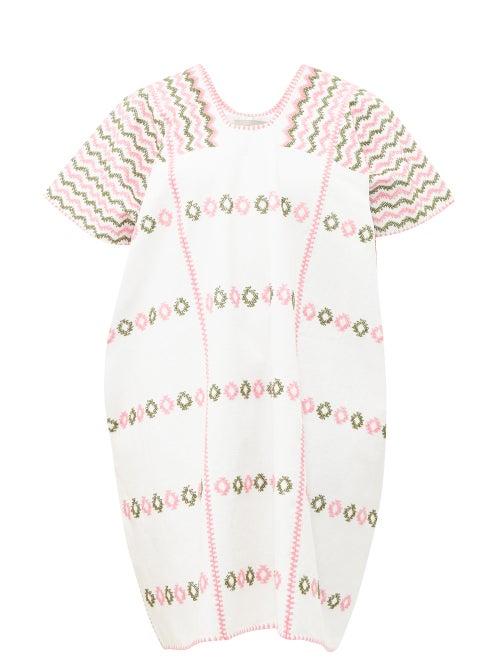 Matchesfashion.com Pippa Holt - Embroidered Cotton Mini Kaftan - Womens - White Multi