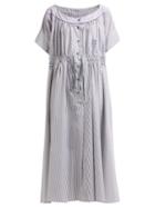 Matchesfashion.com Thierry Colson - Tania Striped Midi Dress - Womens - Grey Print