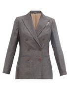 Matchesfashion.com Brunello Cucinelli - Doubled-breasted Linen Suit Jacket - Womens - Dark Grey