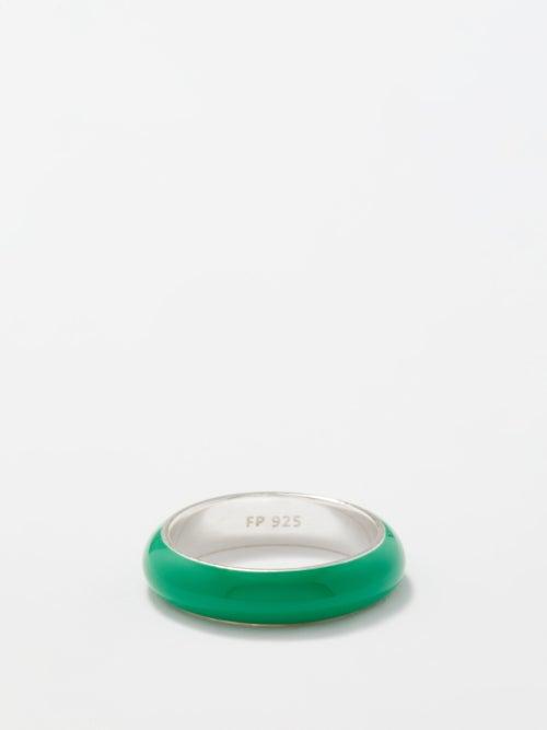 Fry Powers - Green Grass Enamel & Sterling Silver Ring - Womens - Green Multi