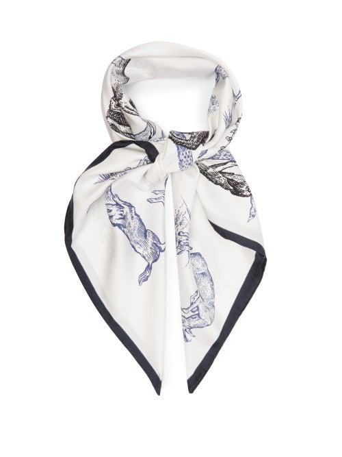 Matchesfashion.com Loewe - Animal Alphabet Print Silk Scarf - Womens - White Black