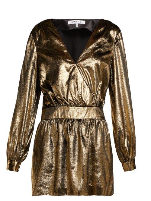 Matchesfashion.com Frame - Metallic Velvet Mini Dress - Womens - Gold