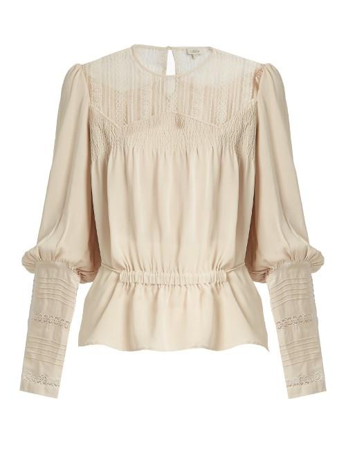 Talitha Long-sleeved Lace-panel Silk Shirt