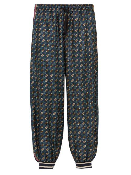 Matchesfashion.com Gucci - Horsebit Printed Silk And Velvet Track Pants - Mens - Green Multi