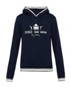 Matchesfashion.com Dolce & Gabbana - Crown Logo Print Cotton Blend Hooded Sweatshirt - Mens - Navy Multi