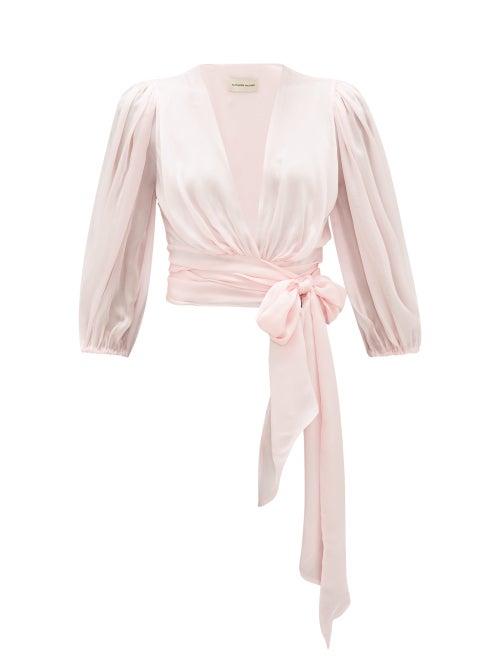 Matchesfashion.com Alexandre Vauthier - V-neck Silk-charmeuse Wrap Blouse - Womens - Light Pink