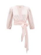 Matchesfashion.com Alexandre Vauthier - V-neck Silk-charmeuse Wrap Blouse - Womens - Light Pink