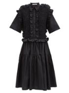 Matchesfashion.com Cecilie Bahnsen - Lydia Ruffled Smocked Cotton-poplin Shirt Dress - Womens - Black