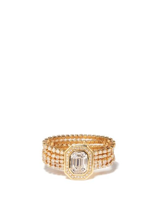 Ladies Fine Jewellery Shay - Illusion Diamond & 18kt Gold Chain Ring - Womens - Yellow Gold