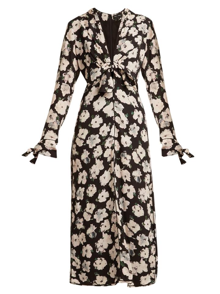 Proenza Schouler Floral-print V-neck Silk-crepe Midi Dress